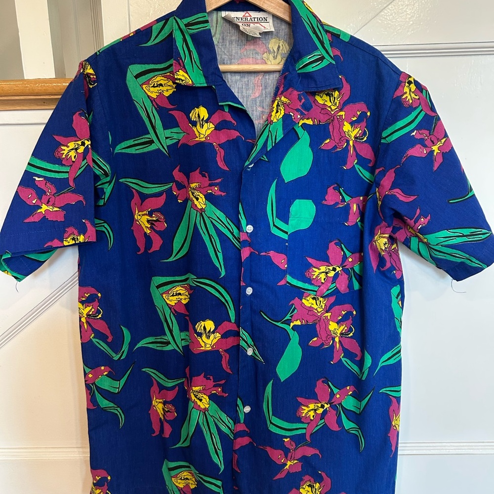 Generation One vintage Hawaiian shirt 100% cotton floral blue